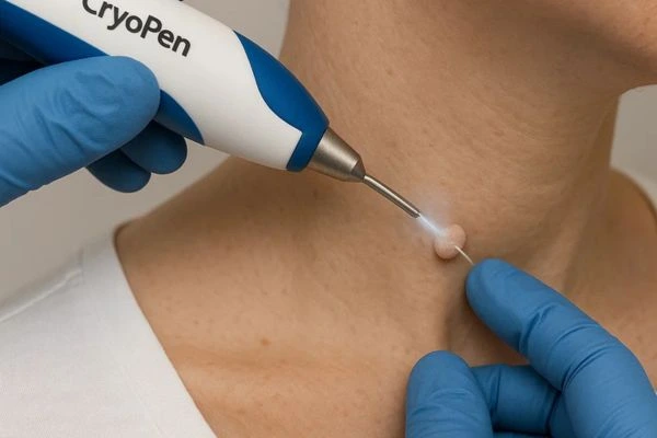 Person receiving Cryotherapy skin tag removal Chingford